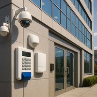 Modernes Bürogebäude mit umfassendem Einbruchschutz.