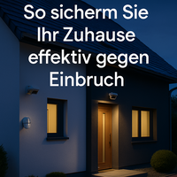 Modernes Einfamilienhaus mit Alarmanlage und Sicherheitskameras, Abendstimmung