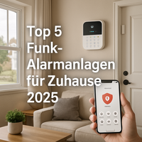Kabellose Alarmanlage im Wohnzimmer mit Smartphone-App