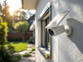 Solarbetriebene Außenkamera am Einfamilienhaus
