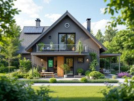 Modernes Haus mit nachhaltiger Alarmanlage und Solarpanels