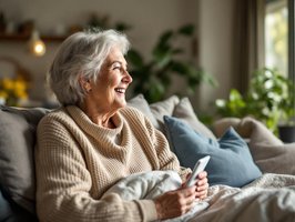 Seniorin bedient barrierefreies Alarm-Panel