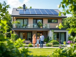 Modernes Smart Home mit nachhaltiger Alarmanlage und Solarkameras in natürlicher, einladender Umgebu